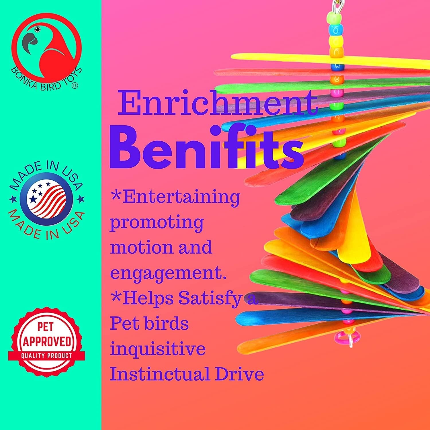 867 Big Stick Colorful Wood Chew Beak Toy for Parrots - Quill & Roost