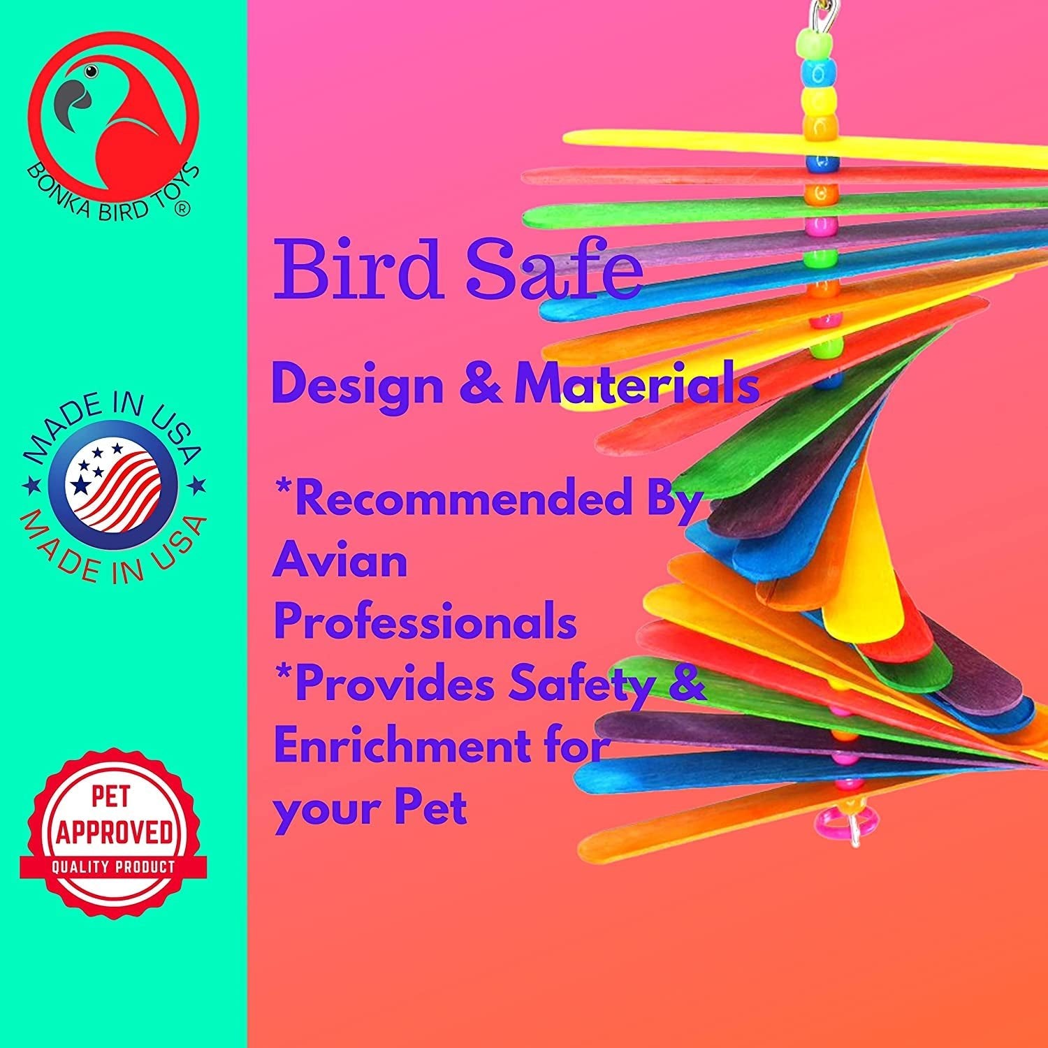 867 Big Stick Colorful Wood Chew Beak Toy for Parrots - Quill & Roost