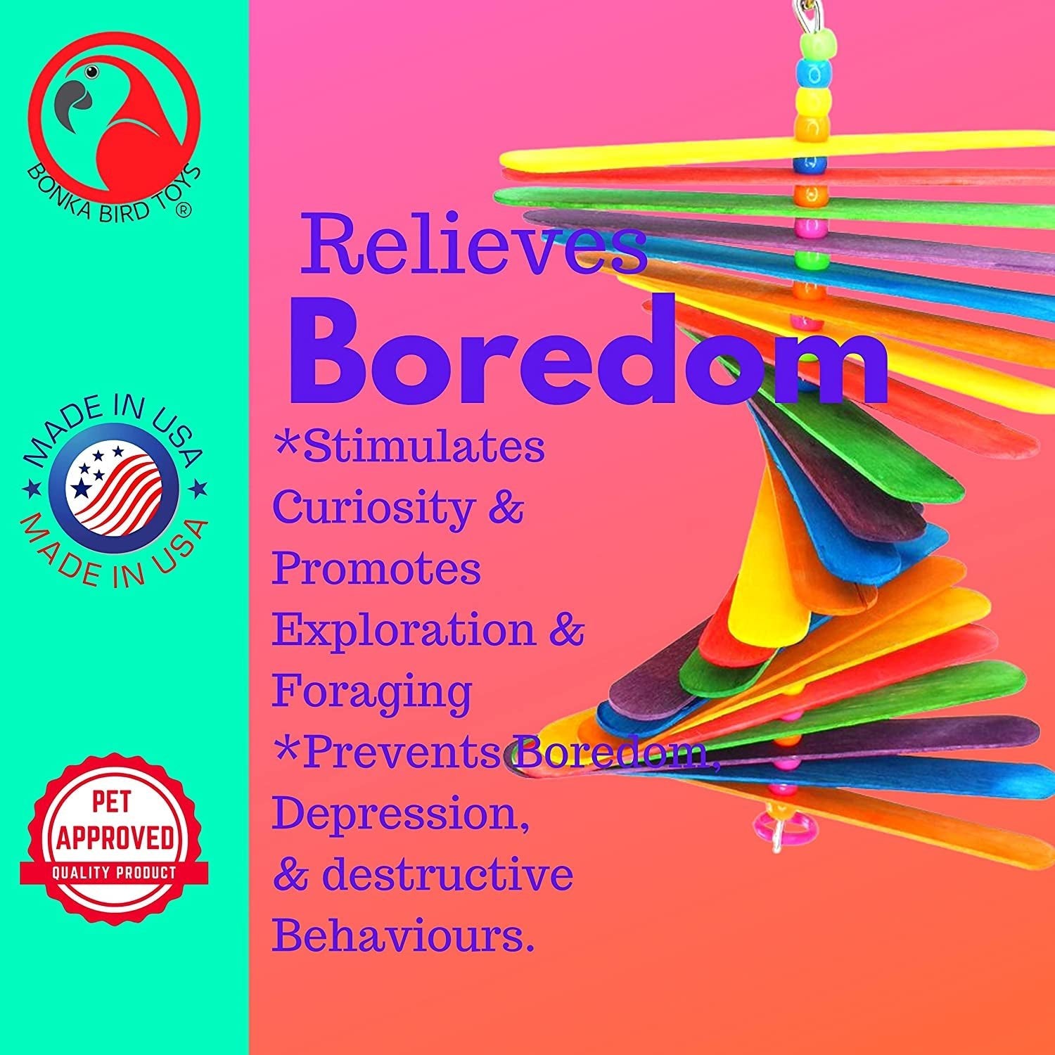 867 Big Stick Colorful Wood Chew Beak Toy for Parrots - Quill & Roost