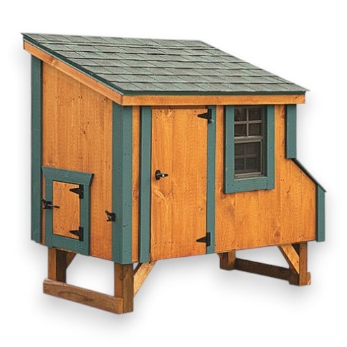 Small_Backyard_Chicken_Coop_in_brown_stain_with_green_trim_lean-to_model_front_coop-view