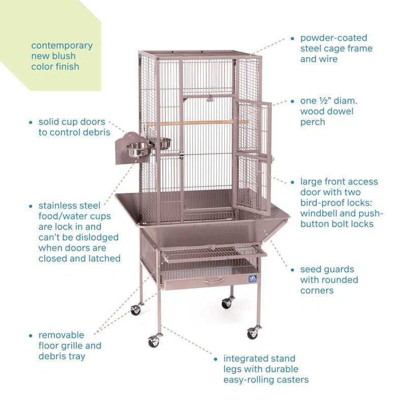 Hester 49'' Steel Flat Top Floor Bird Cage with Wheels - Quill & Roost