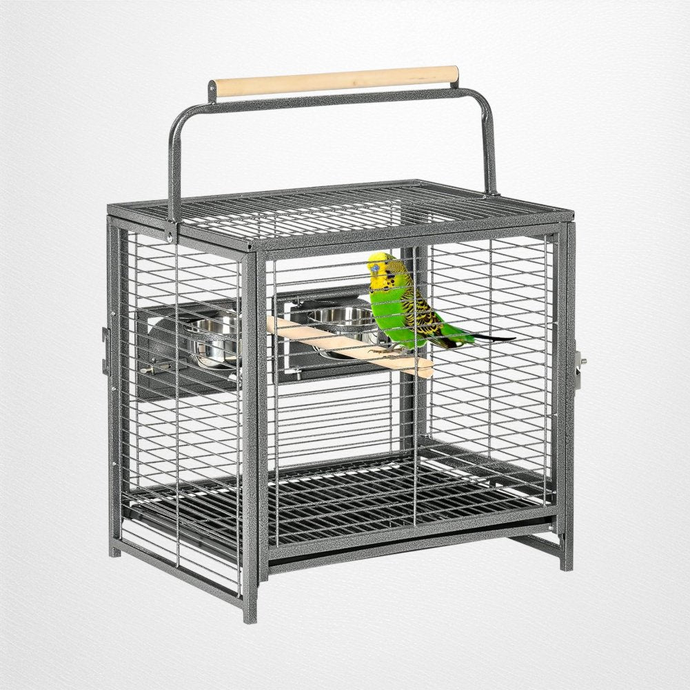 19" Pawhut Travel Bird Cage Parrot Carrier with Accessories - Quill & Roost