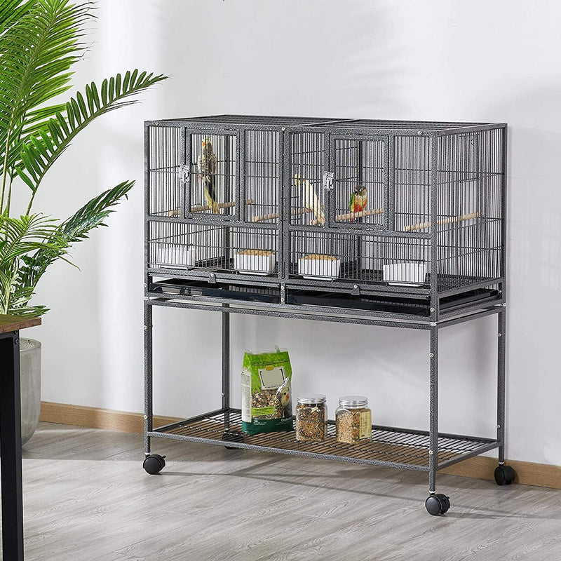 41.5" Stackable Divided Breeder Bird Cage for Canaries Cockatiels Lovebirds Finches with Rolling Stand, Black - Quill & Roost