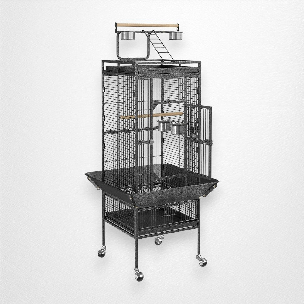 61-Inch 2-in-1 Large Bird Cage with Rolling Stand, Black - Quill & Roost