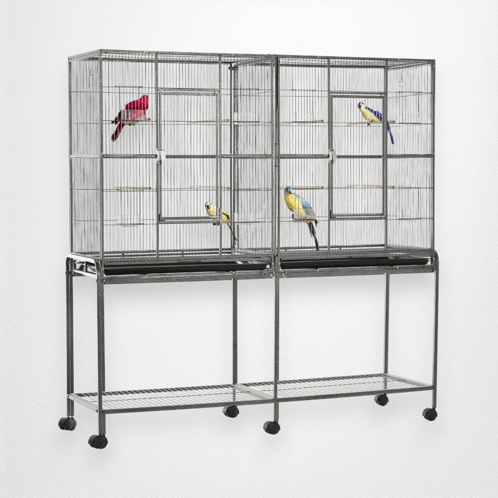65" Double Rolling Metal Bird Cage with Accessories - Quill & Roost
