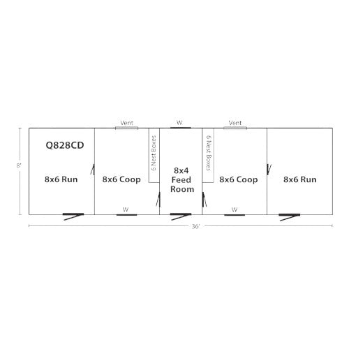 Double Chicken Coop with double run floor plan blue print A828CD