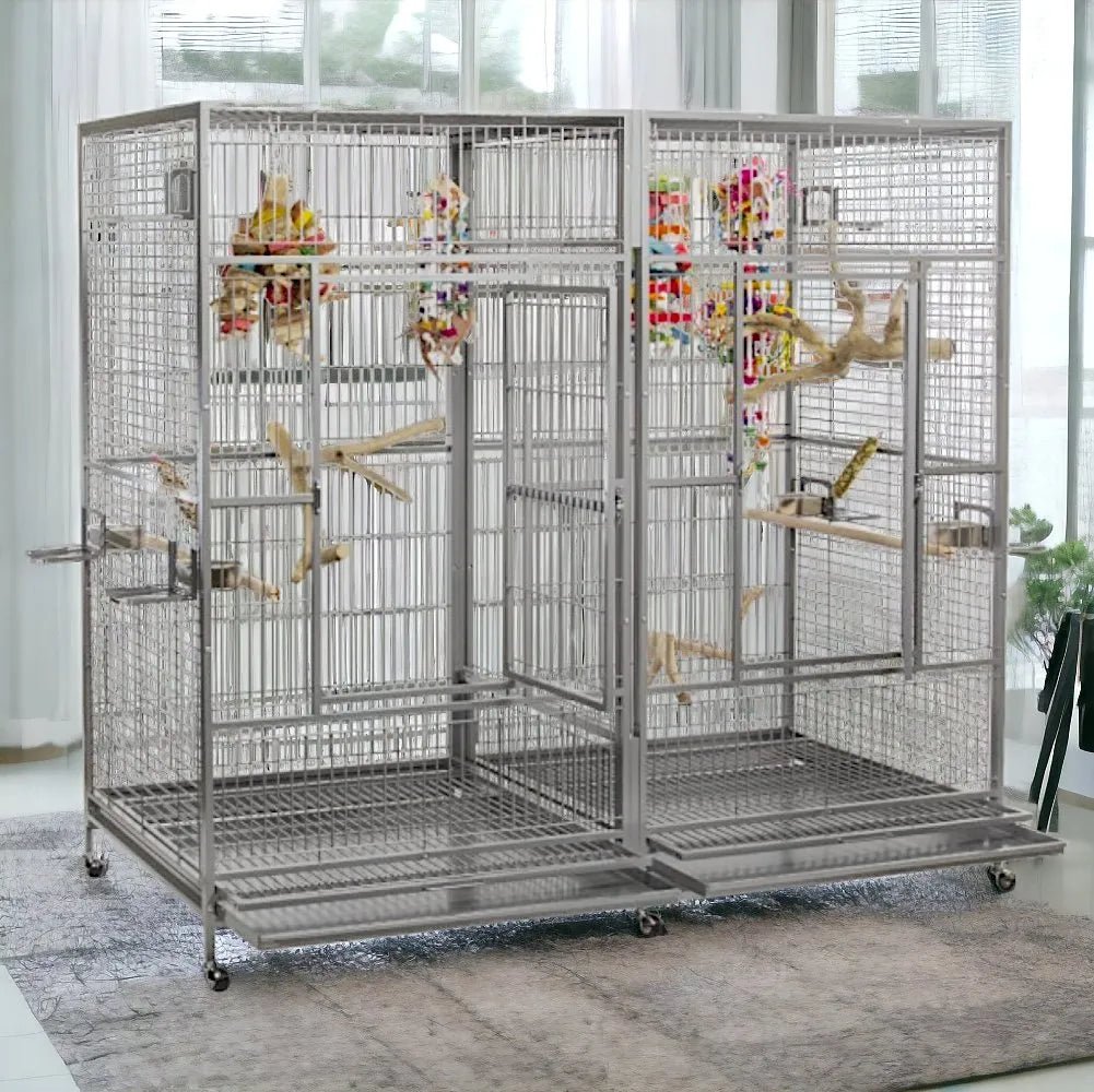 A & E Cage Co - Flat Top Double Macaw Bird Cage w/ Divider – Quill & Roost - Smallest Cage For Noble Macaws With Perch Bars