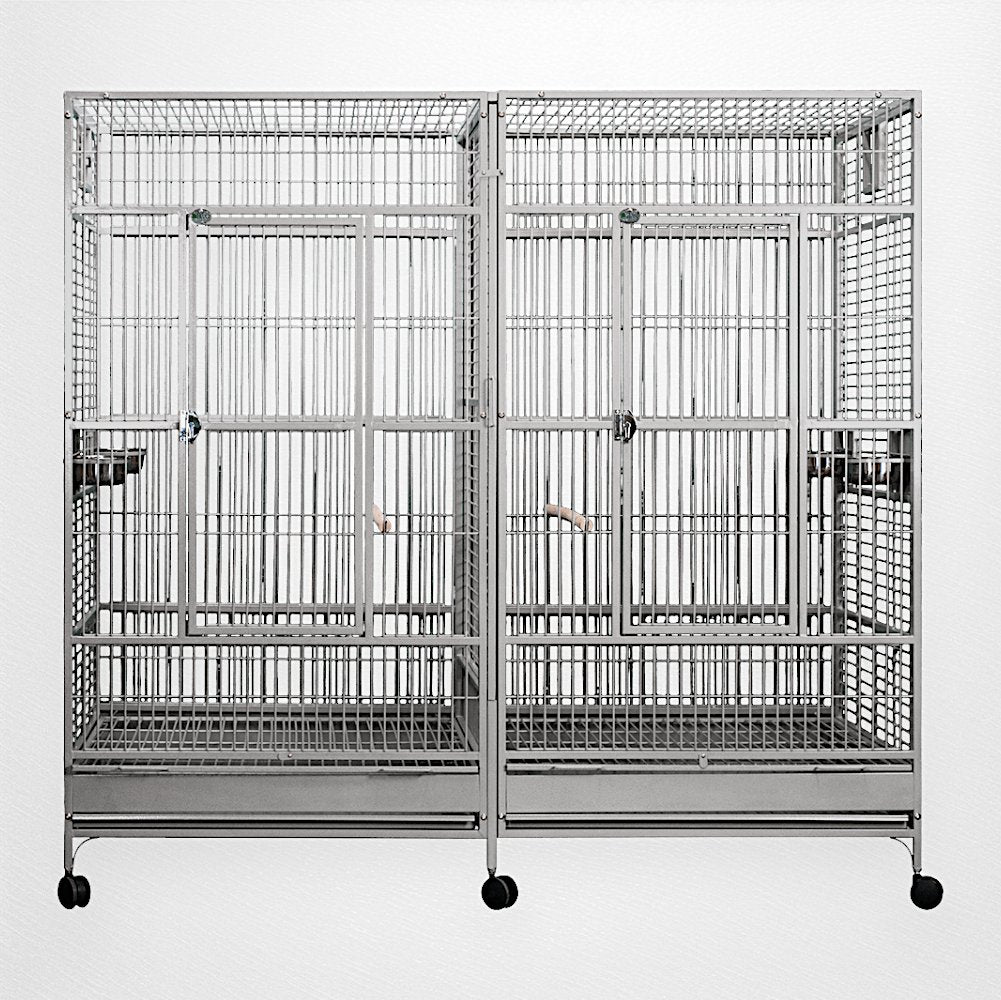 A & E Cage Co - Stainless Steel, Flat Top Double Macaw Bird Cage w/ Divider - Quill & Roost