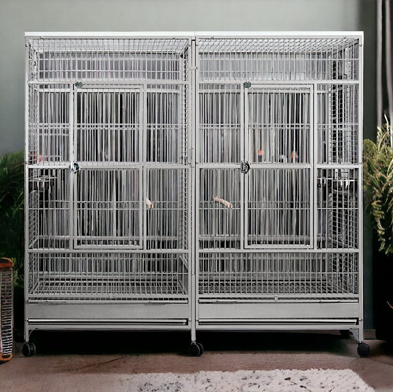 A & E Cage Co - Stainless Steel, Flat Top Double Macaw Bird Cage w/ Divider - Quill & Roost