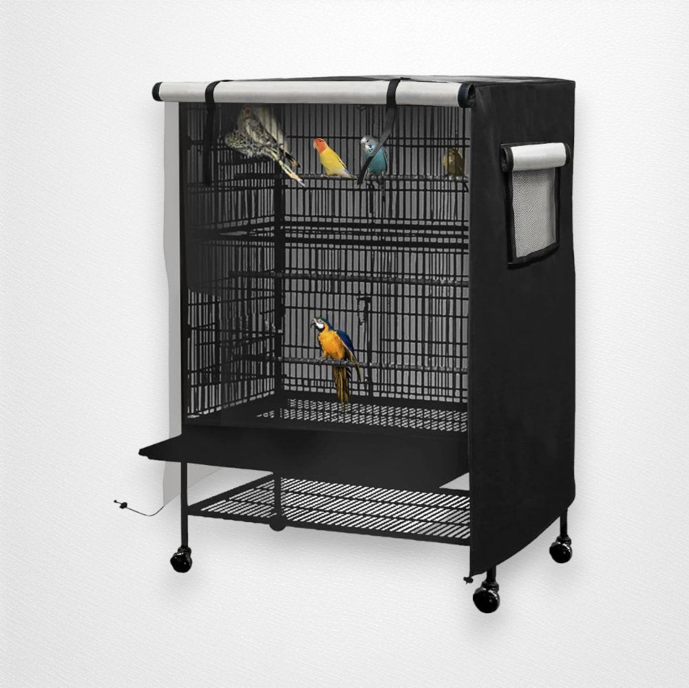 Universal Bird Cage Cover, Waterproof & Washable Night Cover for Cages, Light Eliminator Parrot (Black) - Quill & Roost