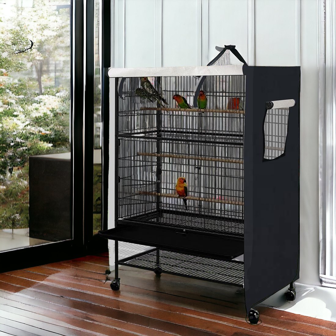 Universal Bird Cage Cover, Waterproof & Washable Night Cover for Cages, Light Eliminator Parrot (Black) - Quill & Roost