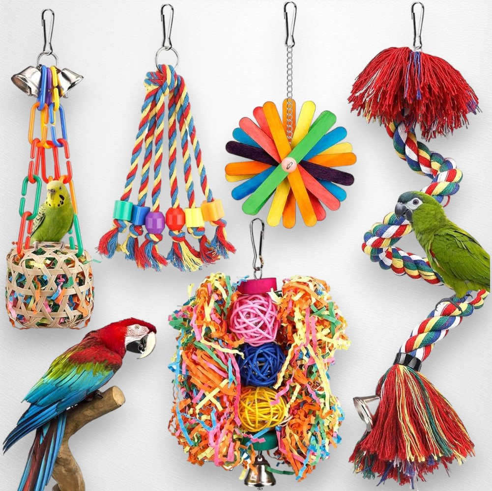 Bird Toys Bird Rope with Bell Colorful Bird Chewing Shredding Foraging Climbing Hanging Toys Bird Cage toys- Quill & Roost