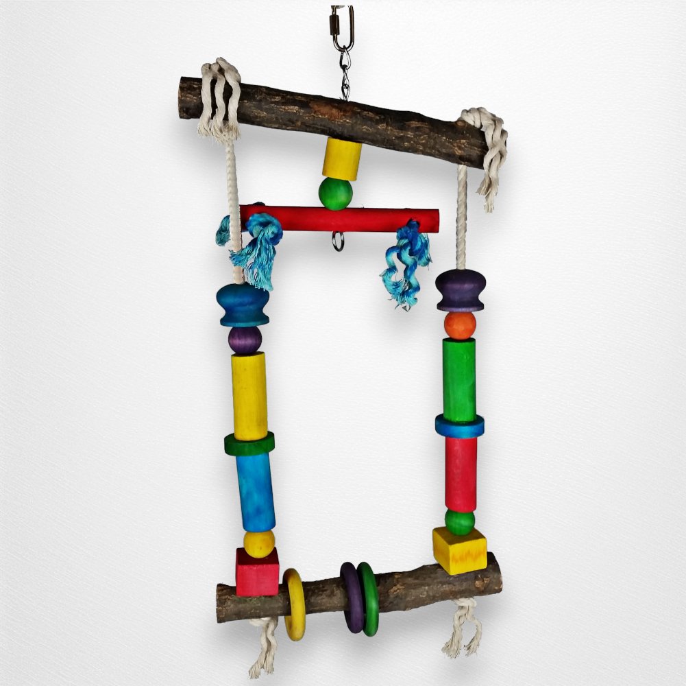 Natural Wood Swing with Colorful Blocks and Rope - Quill & Roost