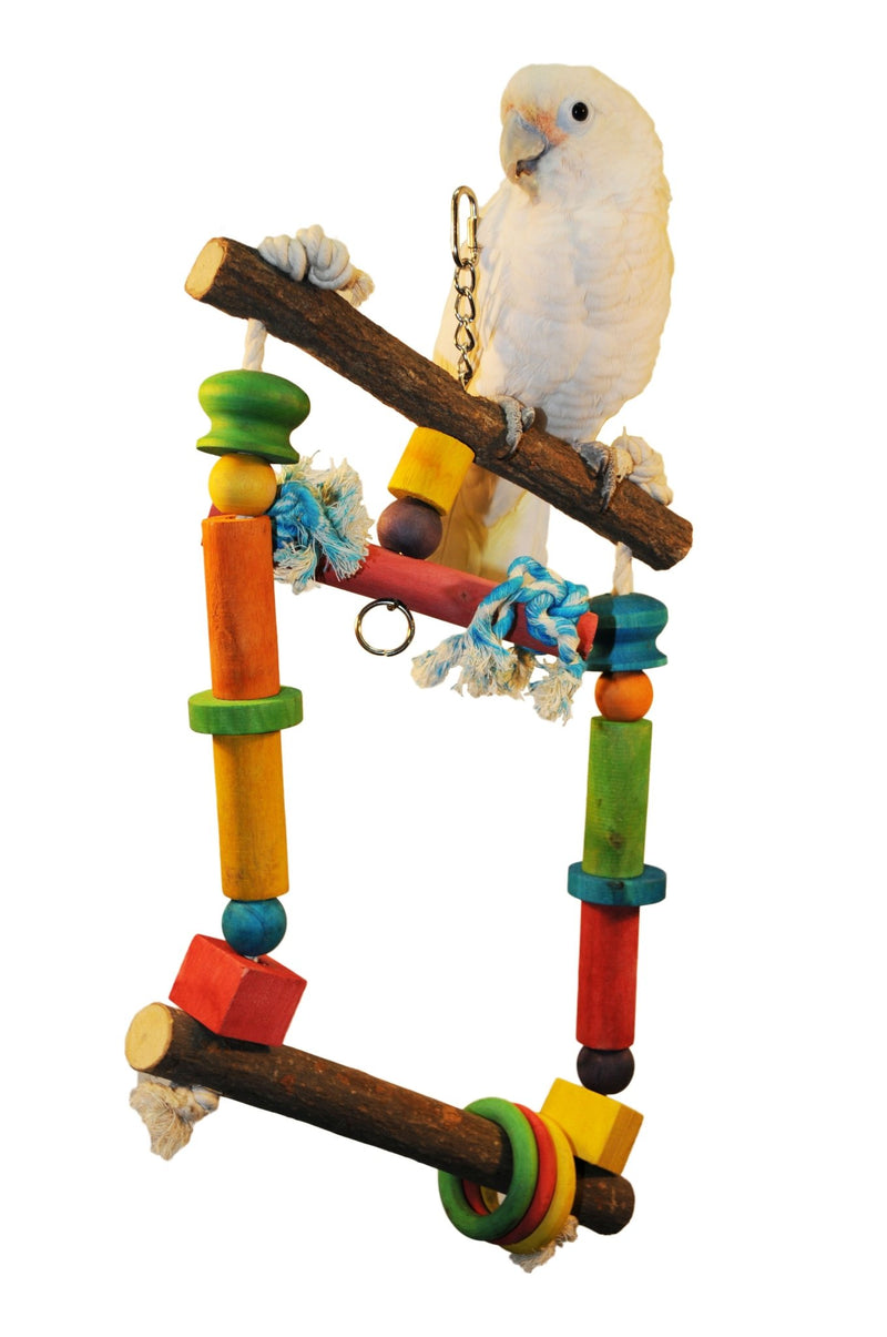 Natural Wood Swing with Colorful Blocks and Rope - Quill & Roost
