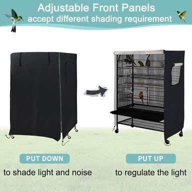 Universal Bird Cage Cover, Waterproof & Washable Night Cover for Cages, Light Eliminator Parrot (Black) - Quill & Roost