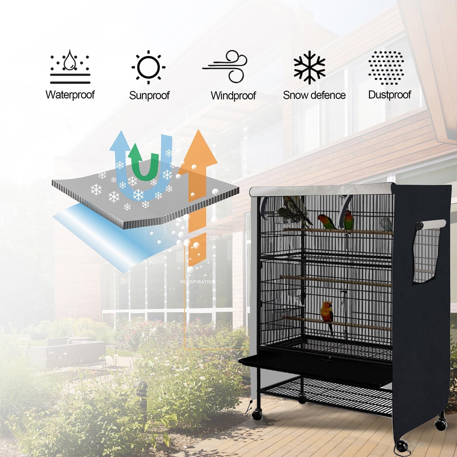 Universal Bird Cage Cover, Waterproof & Washable Night Cover for Cages, Light Eliminator Parrot (Black) - Quill & Roost